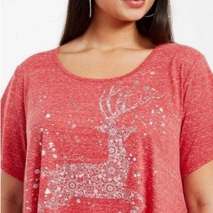 Style & Co. Women's Plus Reindeer Graphic T-Shirt Red 2X